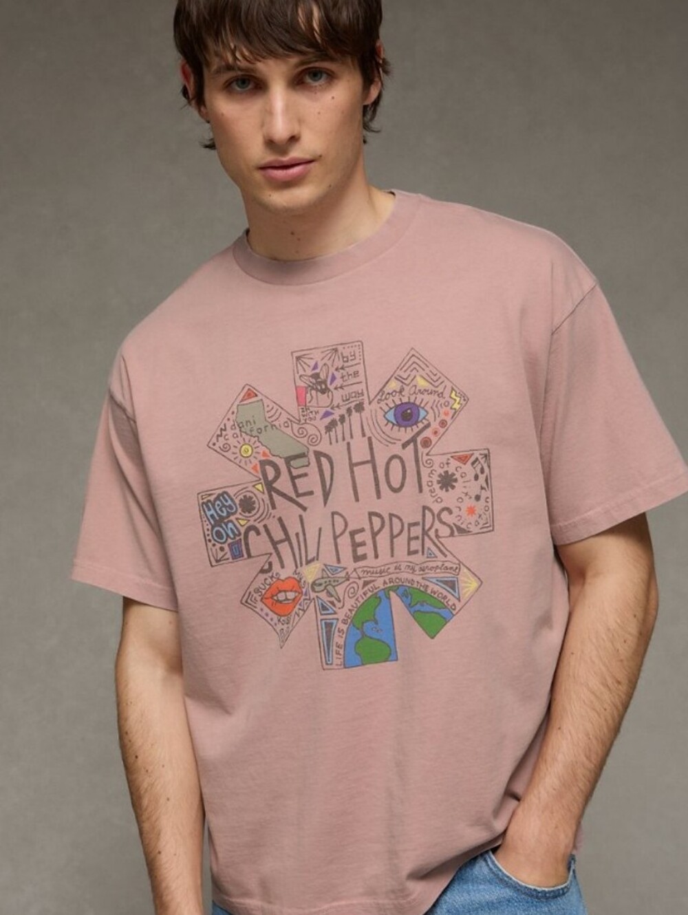 American Eagle Outfitters Dusty Pink Red Hot Chili Peppers Graphic Tee